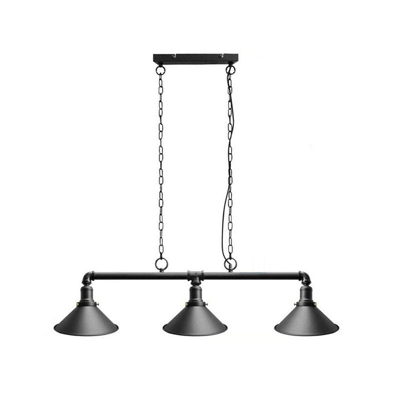 Conical Restaurant Island Light Fixture Industrial Metal 3-Head Black Hanging Ceiling Light Black Funnel Clearhalo 'Ceiling Lights' 'Island Lights' Lighting' 2464971