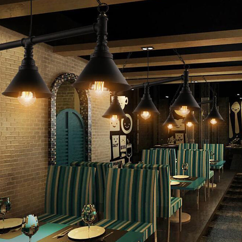 Conical Restaurant Island Light Fixture Industrial Metal 3-Head Black Hanging Ceiling Light Clearhalo 'Ceiling Lights' 'Island Lights' Lighting' 2464973
