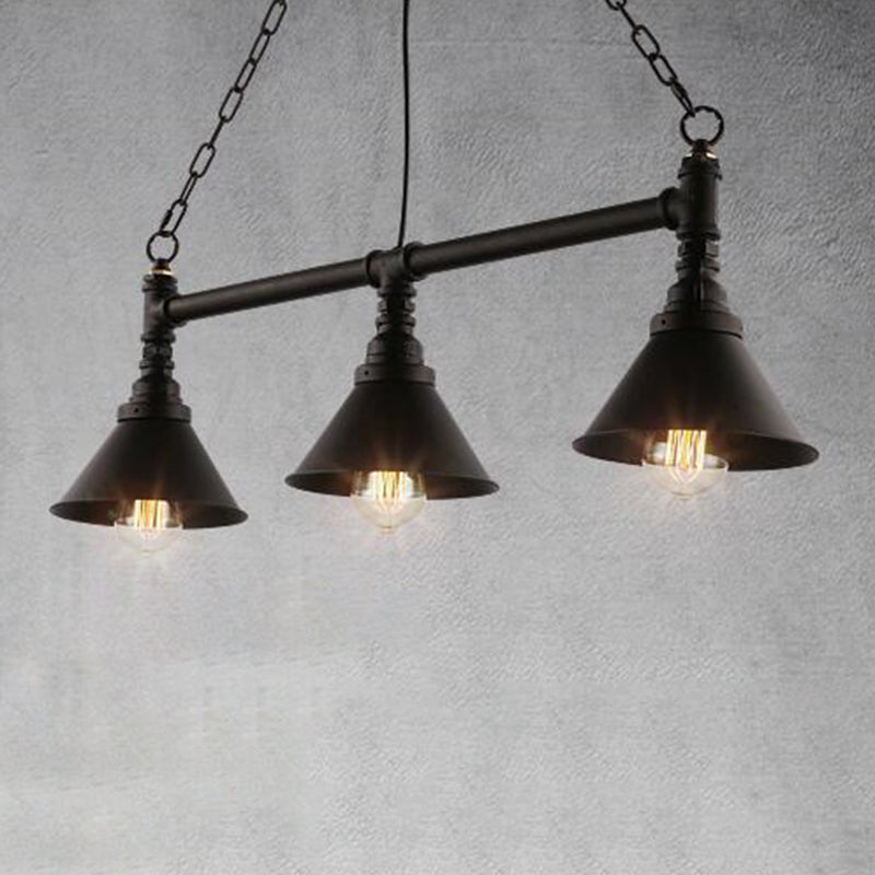 Conical Restaurant Island Light Fixture Industrial Metal 3-Head Black Hanging Ceiling Light Black Wide Flare Clearhalo 'Ceiling Lights' 'Island Lights' Lighting' 2464974