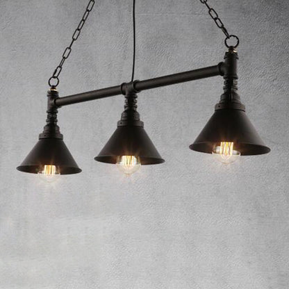 Conical Restaurant Island Light Fixture Industrial Metal 3-Head Black Hanging Ceiling Light Black Wide Flare Clearhalo 'Ceiling Lights' 'Island Lights' Lighting' 2464974