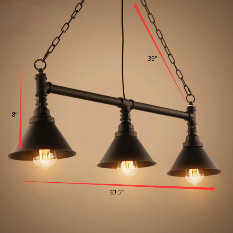 Conical Restaurant Island Light Fixture Industrial Metal 3-Head Black Hanging Ceiling Light Clearhalo 'Ceiling Lights' 'Island Lights' Lighting' 2464977