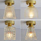 Brass Finish 1-Head Ceiling Mounted Light Minimalist Carved Glass Shaded Semi Flush Mount Lamp for Corridor Clearhalo 'Ceiling Lights' 'Close To Ceiling Lights' 'Close to ceiling' 'Semi-flushmount' Lighting' 2464978