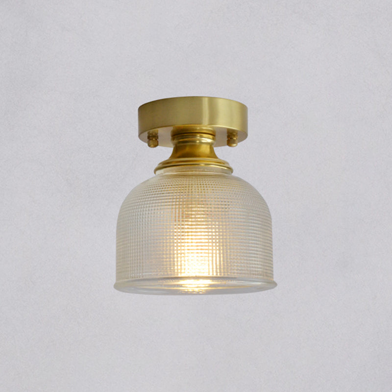 Brass Finish 1-Head Ceiling Mounted Light Minimalist Carved Glass Shaded Semi Flush Mount Lamp for Corridor Brass Bowl Clearhalo 'Ceiling Lights' 'Close To Ceiling Lights' 'Close to ceiling' 'Semi-flushmount' Lighting' 2464980