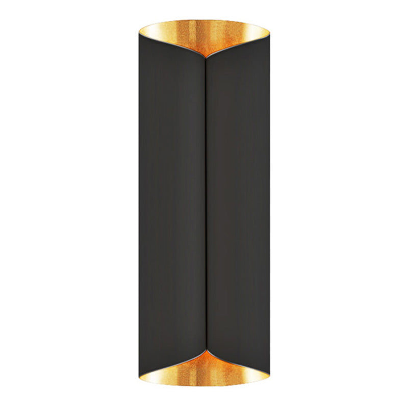 Roll Shape Metal Wall Lamp Sconce Postmodern 2-Bulb Wall Mount Light Fixture for Stairs Gold-Black 16.5" Clearhalo 'Cast Iron' 'Glass' 'Industrial' 'Modern wall lights' 'Modern' 'Tiffany' 'Traditional wall lights' 'Wall Lamps & Sconces' 'Wall Lights' Lighting' 2465070