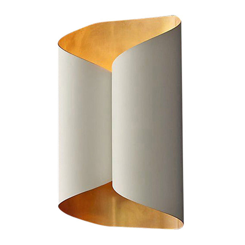 Roll Shape Metal Wall Lamp Sconce Postmodern 2-Bulb Wall Mount Light Fixture for Stairs White-Gold 10.5" Clearhalo 'Cast Iron' 'Glass' 'Industrial' 'Modern wall lights' 'Modern' 'Tiffany' 'Traditional wall lights' 'Wall Lamps & Sconces' 'Wall Lights' Lighting' 2465072