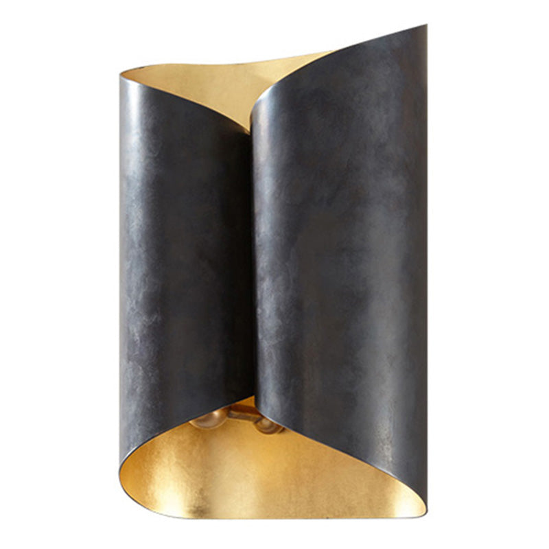 Roll Shape Metal Wall Lamp Sconce Postmodern 2-Bulb Wall Mount Light Fixture for Stairs Gold-Black 10.5" Clearhalo 'Cast Iron' 'Glass' 'Industrial' 'Modern wall lights' 'Modern' 'Tiffany' 'Traditional wall lights' 'Wall Lamps & Sconces' 'Wall Lights' Lighting' 2465074