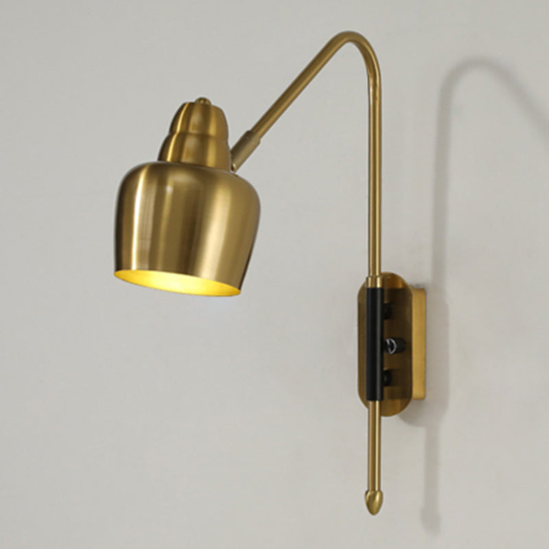 Swivel Shade Wall Mount Light Minimalist Metal 1 Bulb Bedside Reading Lamp with V-Shaped Arm Gold Cylinder Clearhalo 'Cast Iron' 'Glass' 'Industrial' 'Modern wall lights' 'Modern' 'Tiffany' 'Traditional wall lights' 'Wall Lamps & Sconces' 'Wall Lights' Lighting' 2465082