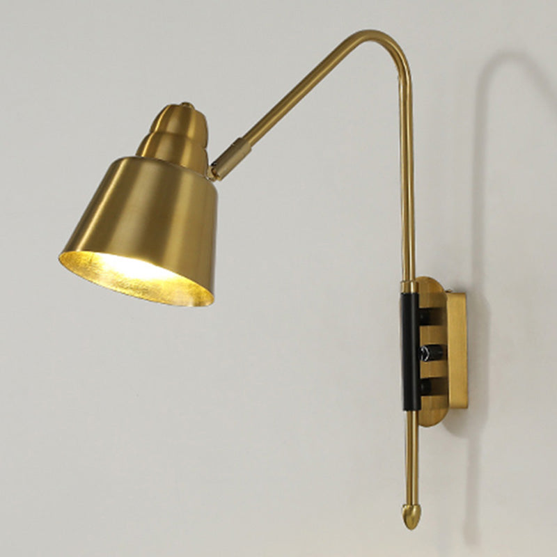 Swivel Shade Wall Mount Light Minimalist Metal 1 Bulb Bedside Reading Lamp with V-Shaped Arm Gold Wide Flare Clearhalo 'Cast Iron' 'Glass' 'Industrial' 'Modern wall lights' 'Modern' 'Tiffany' 'Traditional wall lights' 'Wall Lamps & Sconces' 'Wall Lights' Lighting' 2465083