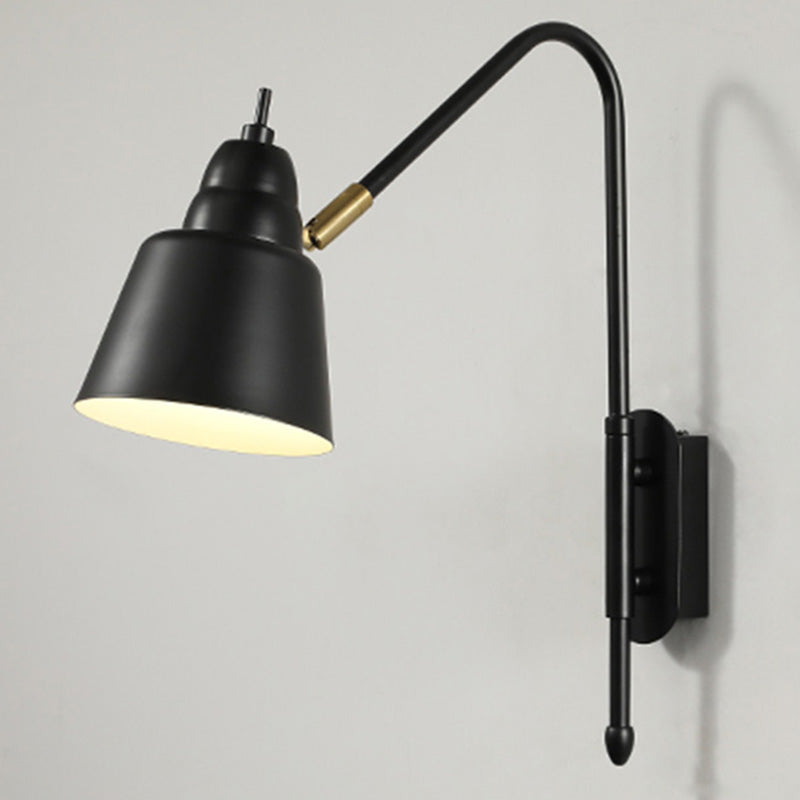 Swivel Shade Wall Mount Light Minimalist Metal 1 Bulb Bedside Reading Lamp with V-Shaped Arm Black Wide Flare Clearhalo 'Cast Iron' 'Glass' 'Industrial' 'Modern wall lights' 'Modern' 'Tiffany' 'Traditional wall lights' 'Wall Lamps & Sconces' 'Wall Lights' Lighting' 2465087