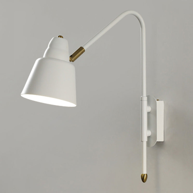 Swivel Shade Wall Mount Light Minimalist Metal 1 Bulb Bedside Reading Lamp with V-Shaped Arm White Wide Flare Clearhalo 'Cast Iron' 'Glass' 'Industrial' 'Modern wall lights' 'Modern' 'Tiffany' 'Traditional wall lights' 'Wall Lamps & Sconces' 'Wall Lights' Lighting' 2465089
