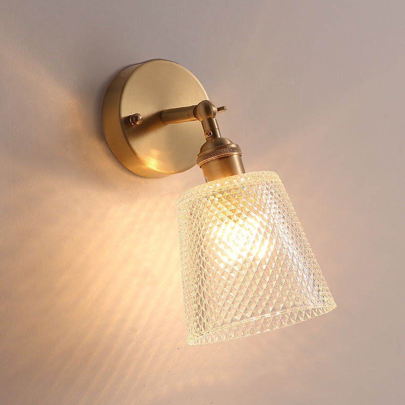 Tapered Adjustable Sconce Lighting Postmodern Textured Glass 1 Head Gold Wall Lamp for Bedroom Gold Rhombus Clearhalo 'Art deco wall lights' 'Cast Iron' 'Glass' 'Industrial wall lights' 'Industrial' 'Middle century wall lights' 'Modern' 'Rustic wall lights' 'Tiffany' 'Traditional wall lights' 'Wall Lamps & Sconces' 'Wall Lights' Lighting' 2465146