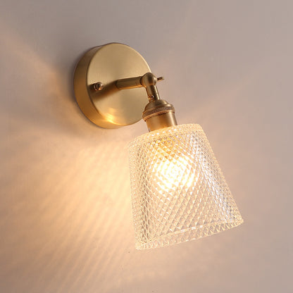 Tapered Adjustable Sconce Lighting Postmodern Textured Glass 1 Head Gold Wall Lamp for Bedroom Gold Rhombus Clearhalo 'Art deco wall lights' 'Cast Iron' 'Glass' 'Industrial wall lights' 'Industrial' 'Middle century wall lights' 'Modern' 'Rustic wall lights' 'Tiffany' 'Traditional wall lights' 'Wall Lamps & Sconces' 'Wall Lights' Lighting' 2465146