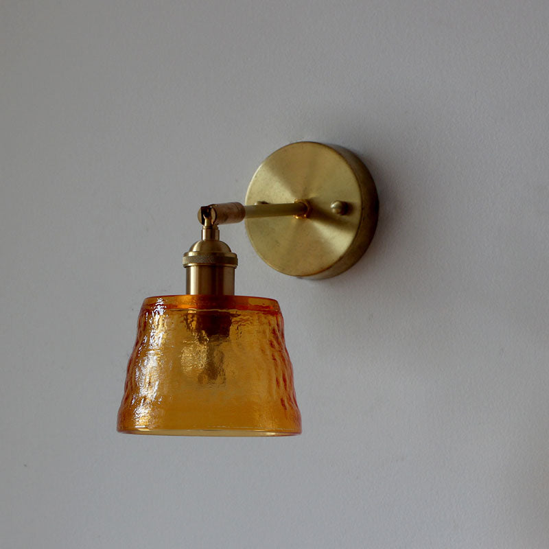 1-Bulb Water Glass Wall Sconce Vintage Brass Tapered Bedroom Adjustable Reading Light Orange Clearhalo 'Art deco wall lights' 'Cast Iron' 'Glass' 'Industrial wall lights' 'Industrial' 'Middle century wall lights' 'Modern' 'Rustic wall lights' 'Tiffany' 'Traditional wall lights' 'Wall Lamps & Sconces' 'Wall Lights' Lighting' 2465153