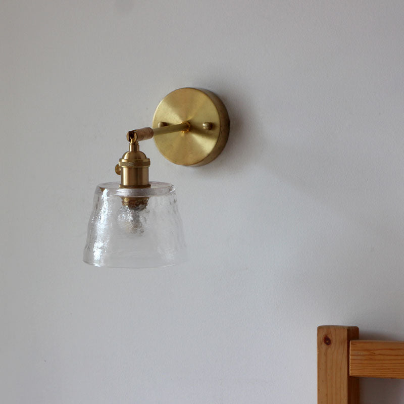 1-Bulb Water Glass Wall Sconce Vintage Brass Tapered Bedroom Adjustable Reading Light Clear Clearhalo 'Art deco wall lights' 'Cast Iron' 'Glass' 'Industrial wall lights' 'Industrial' 'Middle century wall lights' 'Modern' 'Rustic wall lights' 'Tiffany' 'Traditional wall lights' 'Wall Lamps & Sconces' 'Wall Lights' Lighting' 2465155