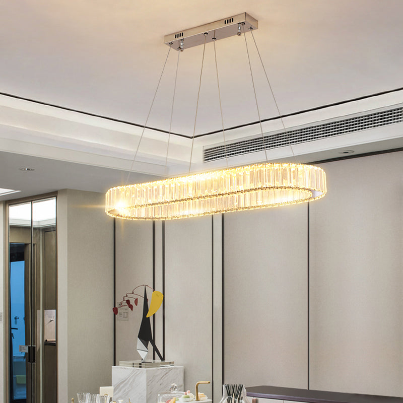 Minimalist Oblong LED Suspension Lamp Optical K9 Crystal Restaurant Hanging Island Light Clearhalo 'Ceiling Lights' 'Island Lights' Lighting' 2465242