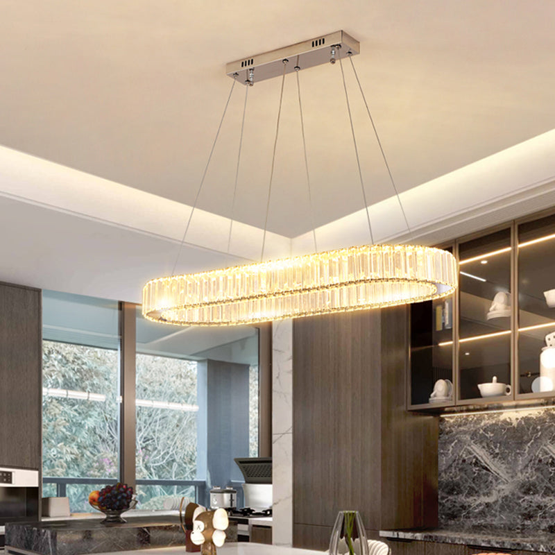 Minimalist Oblong LED Suspension Lamp Optical K9 Crystal Restaurant Hanging Island Light Gold Clearhalo 'Ceiling Lights' 'Island Lights' Lighting' 2465243
