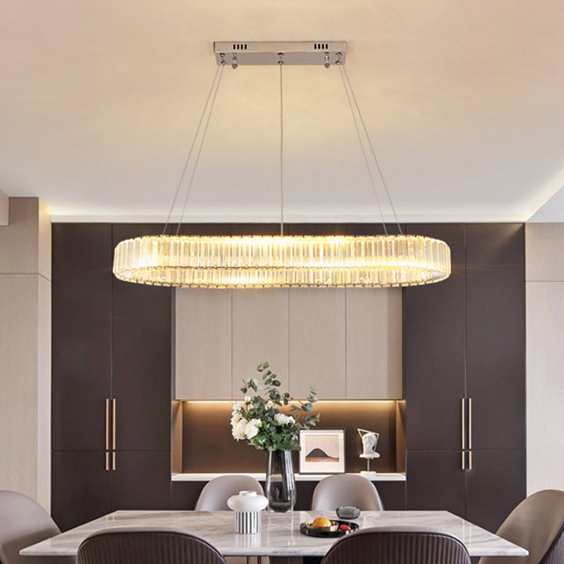 Minimalist Oblong LED Suspension Lamp Optical K9 Crystal Restaurant Hanging Island Light Clearhalo 'Ceiling Lights' 'Island Lights' Lighting' 2465244