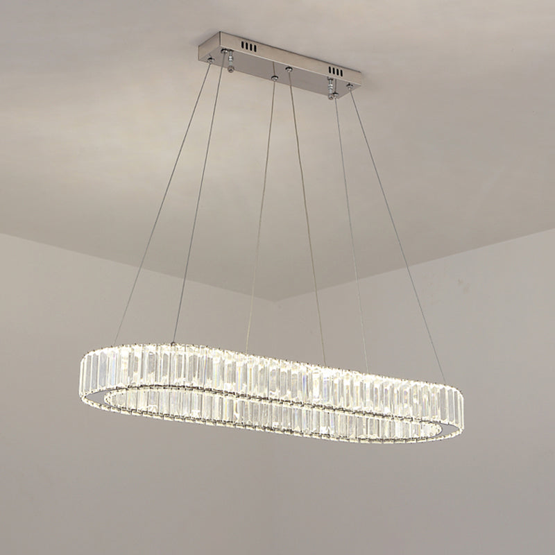 Minimalist Oblong LED Suspension Lamp Optical K9 Crystal Restaurant Hanging Island Light Clearhalo 'Ceiling Lights' 'Island Lights' Lighting' 2465246