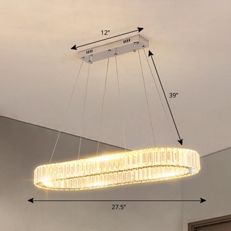 Minimalist Oblong LED Suspension Lamp Optical K9 Crystal Restaurant Hanging Island Light Clearhalo 'Ceiling Lights' 'Island Lights' Lighting' 2465250