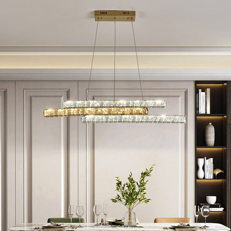 Crystal Encrusted Linear Island Light Fixture Minimalist LED Gold Suspension Pendant Light Clearhalo 'Ceiling Lights' 'Island Lights' Lighting' 2465254