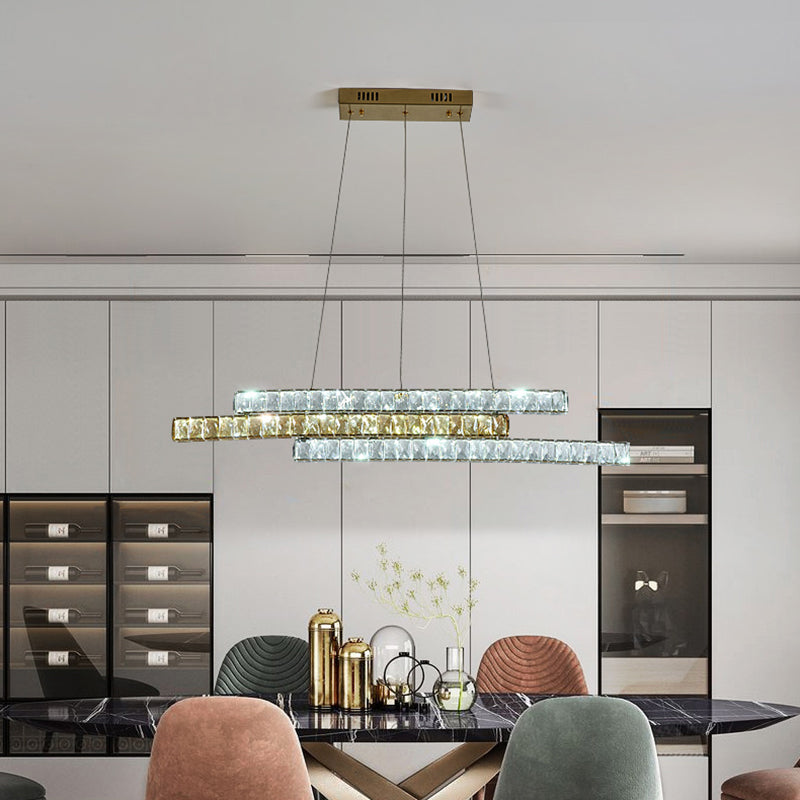 Crystal Encrusted Linear Island Light Fixture Minimalist LED Gold Suspension Pendant Light Clearhalo 'Ceiling Lights' 'Island Lights' Lighting' 2465255