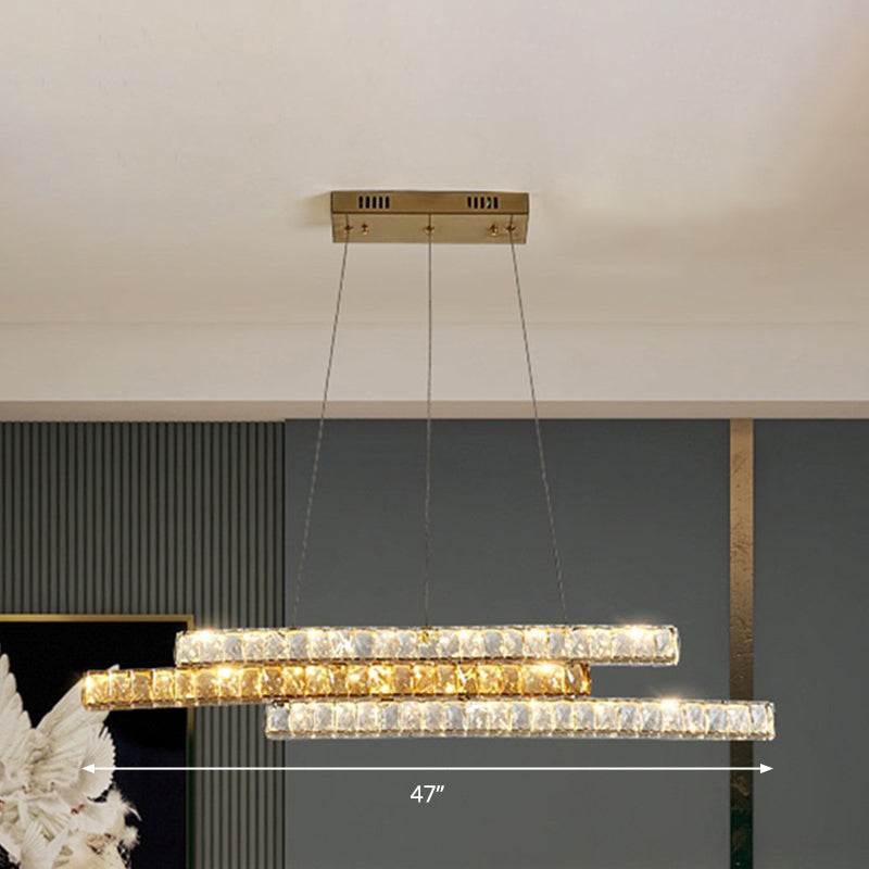Crystal Encrusted Linear Island Light Fixture Minimalist LED Gold Suspension Pendant Light Clearhalo 'Ceiling Lights' 'Island Lights' Lighting' 2465260