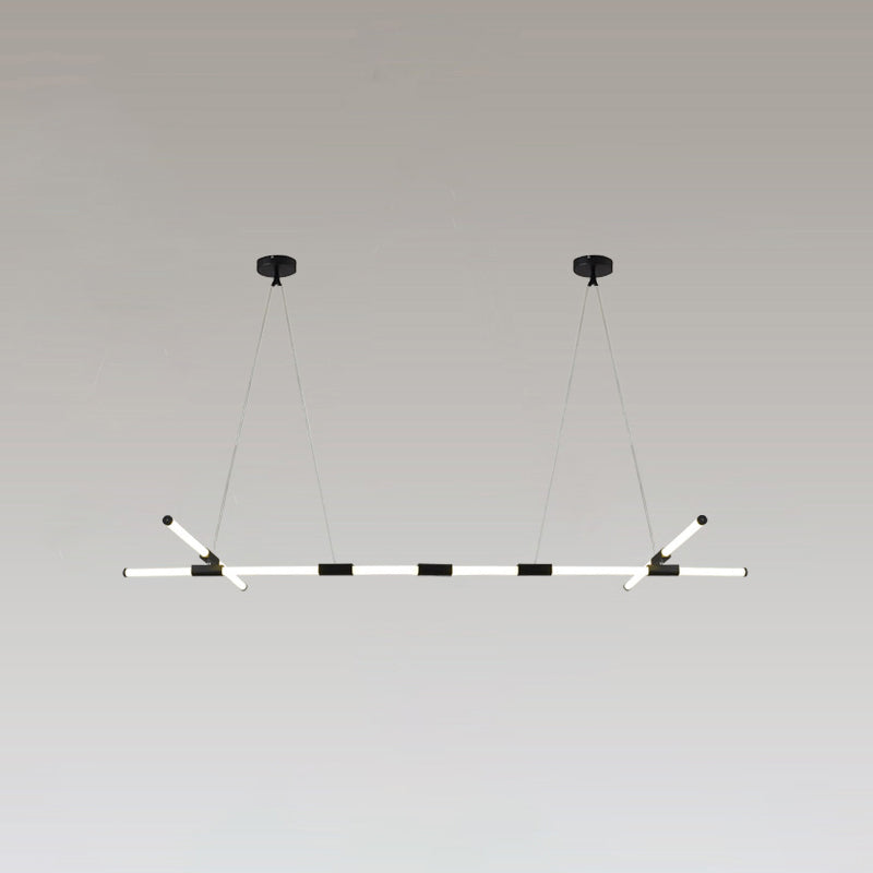 Frosted White Glass Tube Pendant Lamp Minimalist Black LED Island Lighting for Office 10 Black Clearhalo 'Ceiling Lights' 'Island Lights' Lighting' 2465272