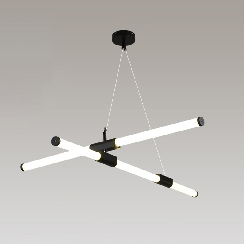 Frosted White Glass Tube Pendant Lamp Minimalist Black LED Island Lighting for Office 5 Black Clearhalo 'Ceiling Lights' 'Island Lights' Lighting' 2465273