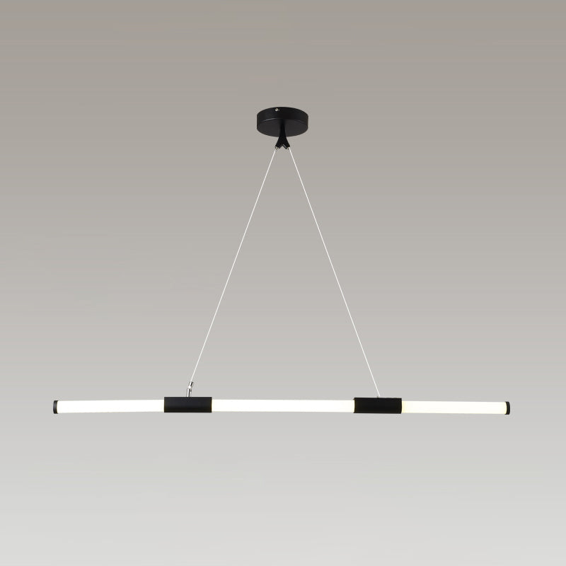 Frosted White Glass Tube Pendant Lamp Minimalist Black LED Island Lighting for Office 3 Black Clearhalo 'Ceiling Lights' 'Island Lights' Lighting' 2465279