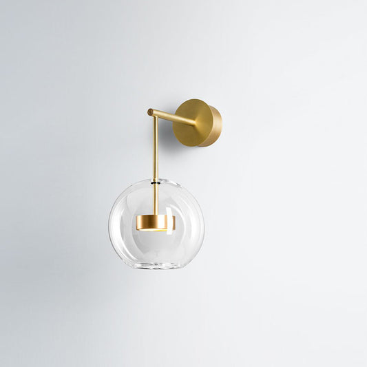 Minimalist Sphere Wall Hanging Light Transparent Glass Bedside LED Wall Lamp in Gold Gold Short Arm Clearhalo 'Cast Iron' 'Glass' 'Industrial' 'Modern wall lights' 'Modern' 'Tiffany' 'Traditional wall lights' 'Wall Lamps & Sconces' 'Wall Lights' Lighting' 2465438