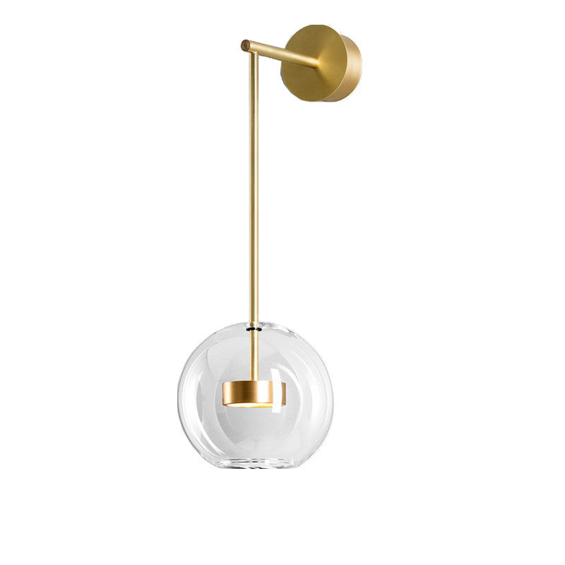 Minimalist Sphere Wall Hanging Light Transparent Glass Bedside LED Wall Lamp in Gold Gold Long Arm Clearhalo 'Cast Iron' 'Glass' 'Industrial' 'Modern wall lights' 'Modern' 'Tiffany' 'Traditional wall lights' 'Wall Lamps & Sconces' 'Wall Lights' Lighting' 2465439