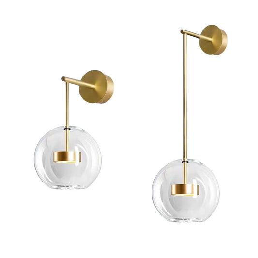 Minimalist Sphere Wall Hanging Light Transparent Glass Bedside LED Wall Lamp in Gold Clearhalo 'Cast Iron' 'Glass' 'Industrial' 'Modern wall lights' 'Modern' 'Tiffany' 'Traditional wall lights' 'Wall Lamps & Sconces' 'Wall Lights' Lighting' 2465440