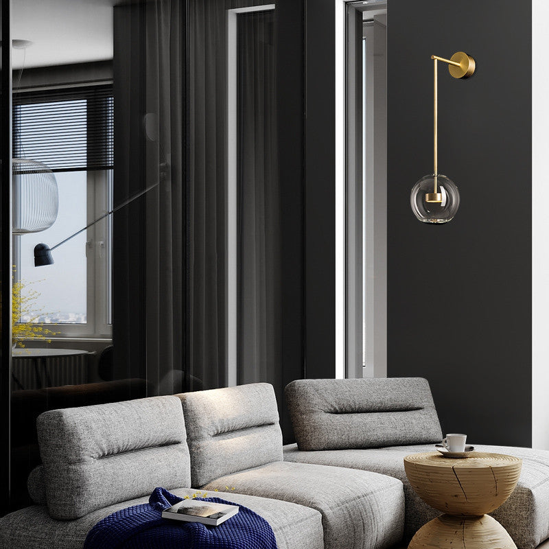 Minimalist Sphere Wall Hanging Light Transparent Glass Bedside LED Wall Lamp in Gold Clearhalo 'Cast Iron' 'Glass' 'Industrial' 'Modern wall lights' 'Modern' 'Tiffany' 'Traditional wall lights' 'Wall Lamps & Sconces' 'Wall Lights' Lighting' 2465441