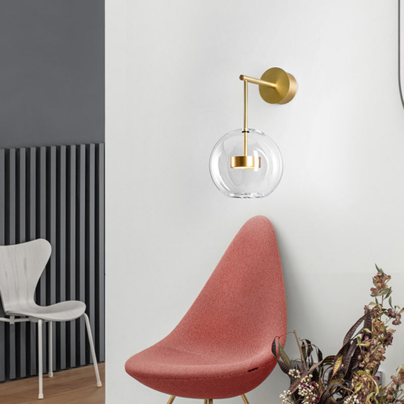 Minimalist Sphere Wall Hanging Light Transparent Glass Bedside LED Wall Lamp in Gold Clearhalo 'Cast Iron' 'Glass' 'Industrial' 'Modern wall lights' 'Modern' 'Tiffany' 'Traditional wall lights' 'Wall Lamps & Sconces' 'Wall Lights' Lighting' 2465442