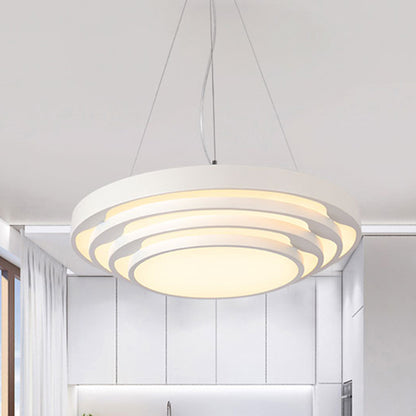 Modernism Tapered Round Pendant Ceiling Light Metal LED Dining Room Hanging Light Kit in Black/White, Warm/White/Natural Light White Warm Clearhalo 'Ceiling Lights' 'Modern Pendants' 'Modern' 'Pendant Lights' 'Pendants' Lighting' 246545