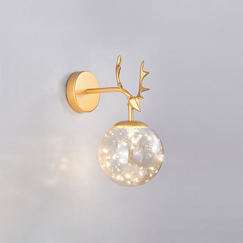 Antler and Ball Bedroom Sconce Light Glass LED Minimalist Wall Mount Lamp with Starry String Gold Stained Glass Clearhalo 'Cast Iron' 'Glass' 'Industrial' 'Modern wall lights' 'Modern' 'Tiffany' 'Traditional wall lights' 'Wall Lamps & Sconces' 'Wall Lights' Lighting' 2465455