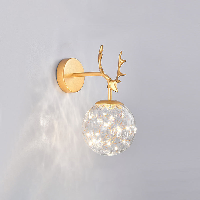 Antler and Ball Bedroom Sconce Light Glass LED Minimalist Wall Mount Lamp with Starry String Gold Prismatic Glass Clearhalo 'Cast Iron' 'Glass' 'Industrial' 'Modern wall lights' 'Modern' 'Tiffany' 'Traditional wall lights' 'Wall Lamps & Sconces' 'Wall Lights' Lighting' 2465456