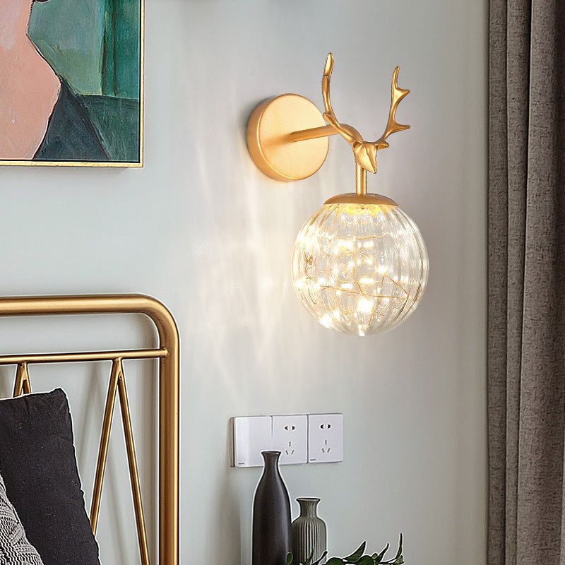 Antler and Ball Bedroom Sconce Light Glass LED Minimalist Wall Mount Lamp with Starry String Clearhalo 'Cast Iron' 'Glass' 'Industrial' 'Modern wall lights' 'Modern' 'Tiffany' 'Traditional wall lights' 'Wall Lamps & Sconces' 'Wall Lights' Lighting' 2465459
