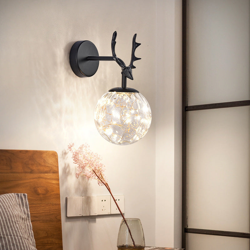 Antler and Ball Bedroom Sconce Light Glass LED Minimalist Wall Mount Lamp with Starry String Clearhalo 'Cast Iron' 'Glass' 'Industrial' 'Modern wall lights' 'Modern' 'Tiffany' 'Traditional wall lights' 'Wall Lamps & Sconces' 'Wall Lights' Lighting' 2465461