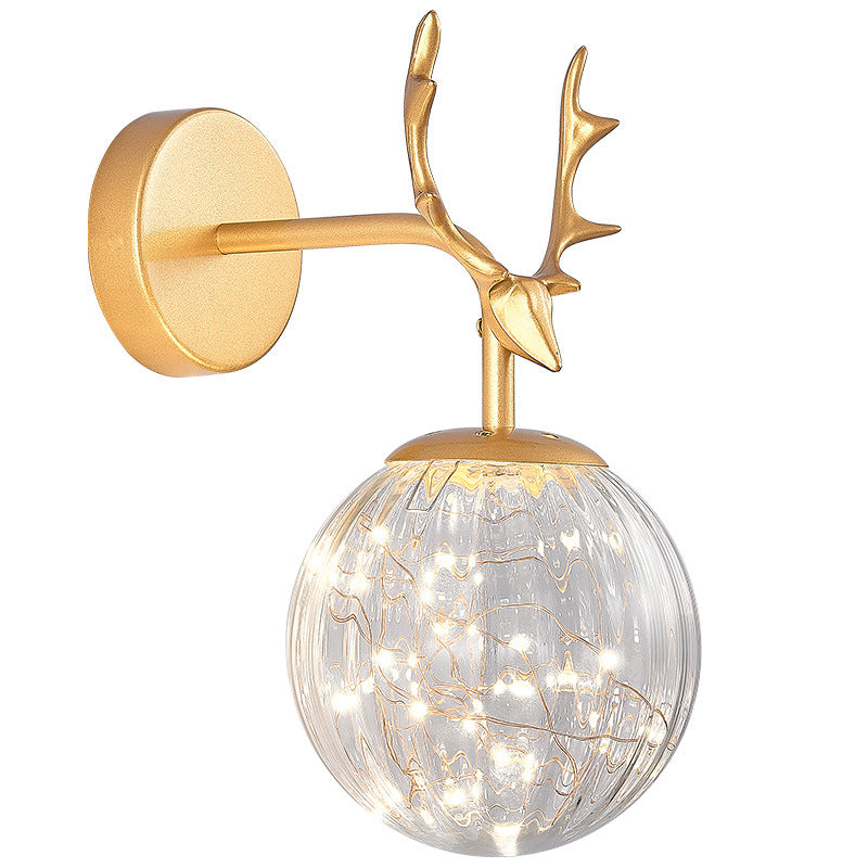 Antler and Ball Bedroom Sconce Light Glass LED Minimalist Wall Mount Lamp with Starry String Clearhalo 'Cast Iron' 'Glass' 'Industrial' 'Modern wall lights' 'Modern' 'Tiffany' 'Traditional wall lights' 'Wall Lamps & Sconces' 'Wall Lights' Lighting' 2465463