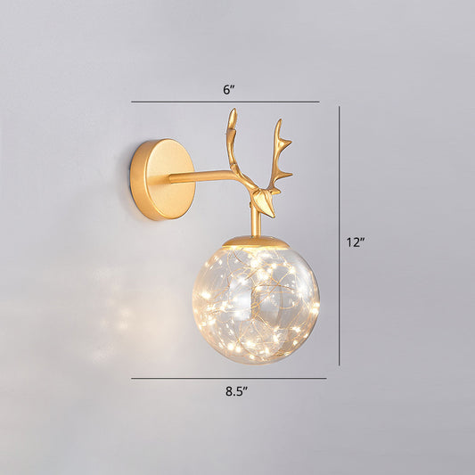 Antler and Ball Bedroom Sconce Light Glass LED Minimalist Wall Mount Lamp with Starry String Clearhalo 'Cast Iron' 'Glass' 'Industrial' 'Modern wall lights' 'Modern' 'Tiffany' 'Traditional wall lights' 'Wall Lamps & Sconces' 'Wall Lights' Lighting' 2465465