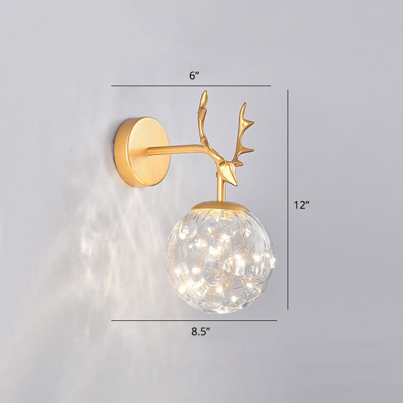 Antler and Ball Bedroom Sconce Light Glass LED Minimalist Wall Mount Lamp with Starry String Clearhalo 'Cast Iron' 'Glass' 'Industrial' 'Modern wall lights' 'Modern' 'Tiffany' 'Traditional wall lights' 'Wall Lamps & Sconces' 'Wall Lights' Lighting' 2465466