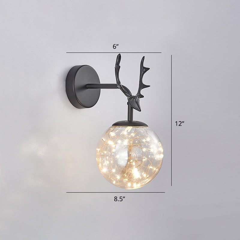 Antler and Ball Bedroom Sconce Light Glass LED Minimalist Wall Mount Lamp with Starry String Clearhalo 'Cast Iron' 'Glass' 'Industrial' 'Modern wall lights' 'Modern' 'Tiffany' 'Traditional wall lights' 'Wall Lamps & Sconces' 'Wall Lights' Lighting' 2465467
