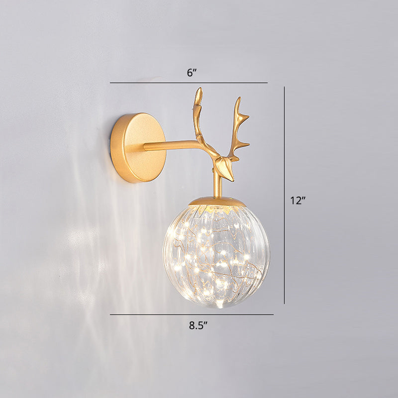 Antler and Ball Bedroom Sconce Light Glass LED Minimalist Wall Mount Lamp with Starry String Clearhalo 'Cast Iron' 'Glass' 'Industrial' 'Modern wall lights' 'Modern' 'Tiffany' 'Traditional wall lights' 'Wall Lamps & Sconces' 'Wall Lights' Lighting' 2465468