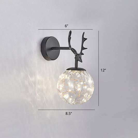 Antler and Ball Bedroom Sconce Light Glass LED Minimalist Wall Mount Lamp with Starry String Clearhalo 'Cast Iron' 'Glass' 'Industrial' 'Modern wall lights' 'Modern' 'Tiffany' 'Traditional wall lights' 'Wall Lamps & Sconces' 'Wall Lights' Lighting' 2465469