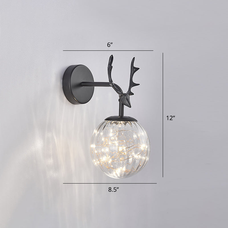 Antler and Ball Bedroom Sconce Light Glass LED Minimalist Wall Mount Lamp with Starry String Clearhalo 'Cast Iron' 'Glass' 'Industrial' 'Modern wall lights' 'Modern' 'Tiffany' 'Traditional wall lights' 'Wall Lamps & Sconces' 'Wall Lights' Lighting' 2465470