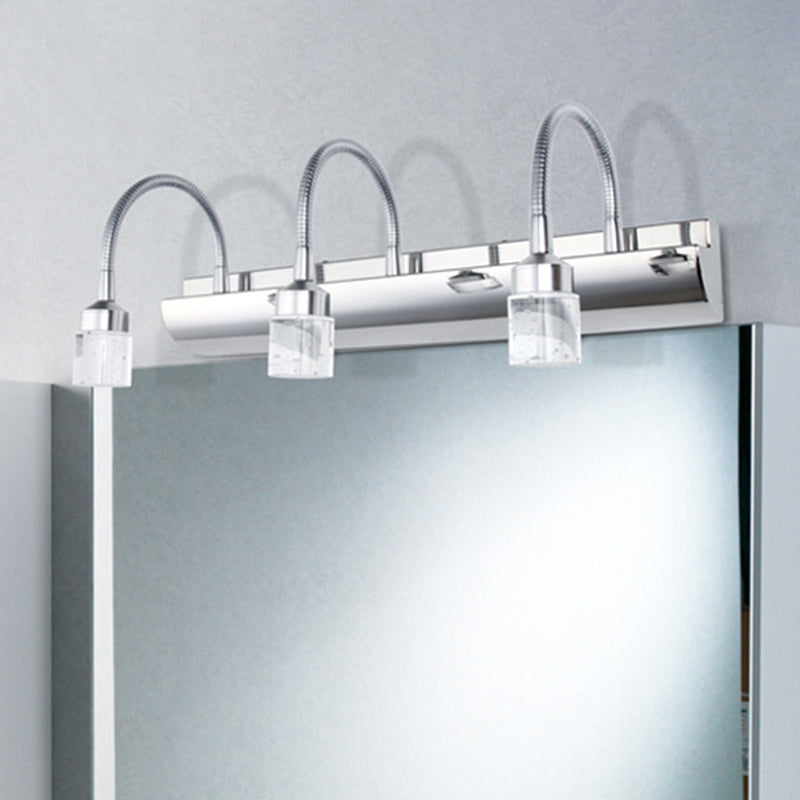 Chrome Swoop Arm Vanity Wall Sconce Modern Seedy Crystal LED Mirror Light for Bath 3.0 Chrome Clearhalo 'Modern wall lights' 'Modern' 'Vanity Lights' 'Wall Lights' Lighting' 2465499