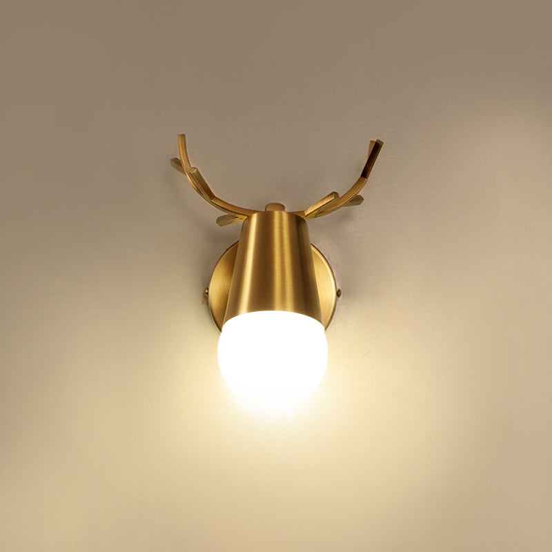 Antler Vanity Wall Light Postmodern Metal Brass Sconce Light Fixture with Exposed Bulb Design 1.0 Brass Clearhalo 'Cast Iron' 'Glass' 'Industrial' 'Modern wall lights' 'Modern' 'Tiffany' 'Traditional wall lights' 'Vanity Lights' 'Wall Lights' Lighting' 2465530