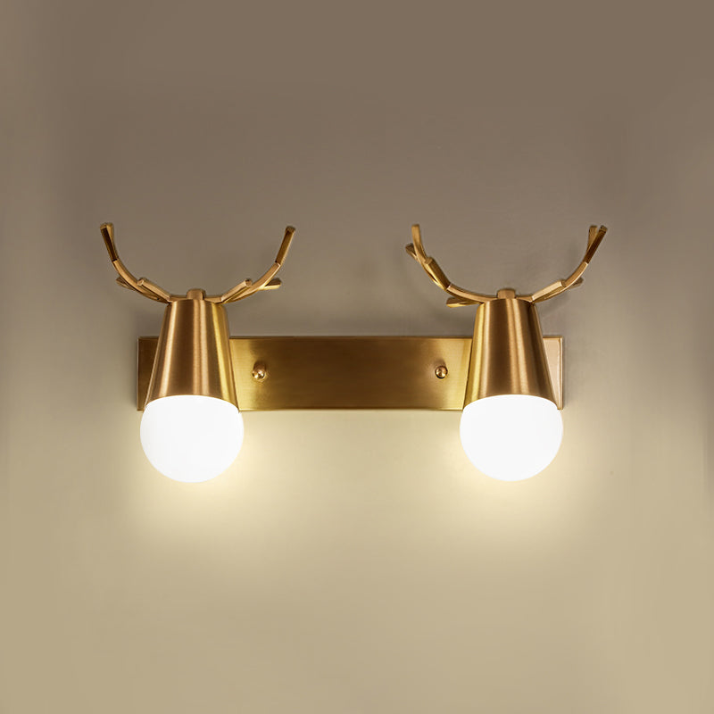 Antler Vanity Wall Light Postmodern Metal Brass Sconce Light Fixture with Exposed Bulb Design 2.0 Brass Clearhalo 'Cast Iron' 'Glass' 'Industrial' 'Modern wall lights' 'Modern' 'Tiffany' 'Traditional wall lights' 'Vanity Lights' 'Wall Lights' Lighting' 2465531