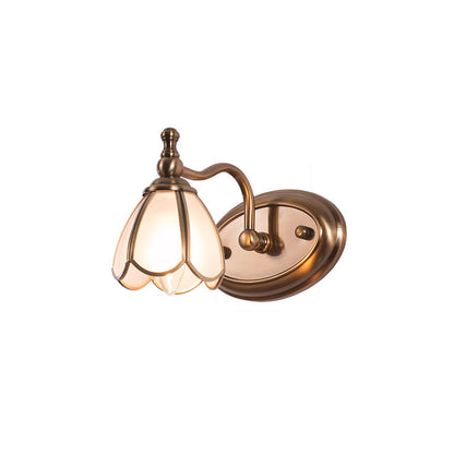 White Glass Scalloped Wall Light Colonial-Chic Bathroom Vanity Lighting Ideas in Bronze 1.0 Bronze Clearhalo 'Vanity Lights' 'Wall Lights' Lighting' 2465549